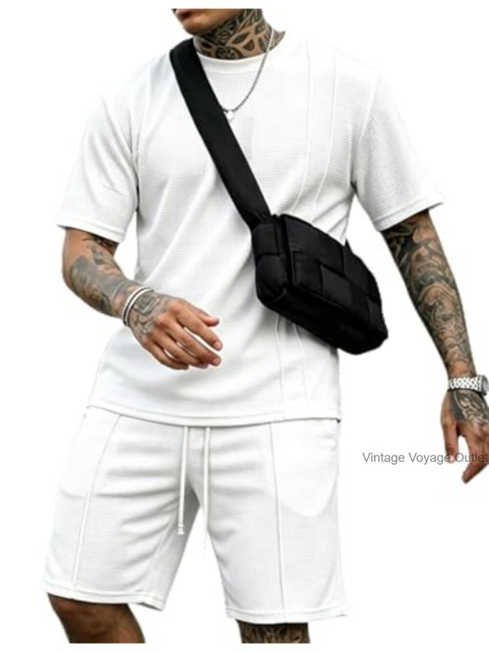 Waffle Knit 2 Piece Short Set for Men Summer Tracksuit Lounge Sets